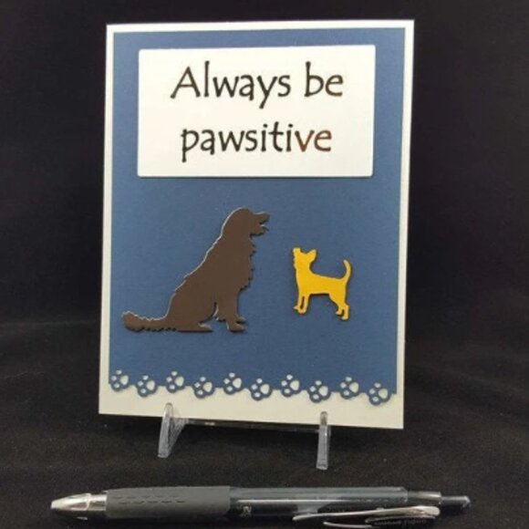 Pawsitive Note Card w/Envelope, "Always be Pawsitive."  Ivory w/ Blue‎ Note Card - Picture 4 of 4
